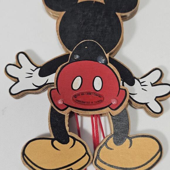 1990 DISNEY MICKEY MOUSE MARIONETTE PULL STRING ORNAMENT WOOD VINTAGE - Picture 5 of 11